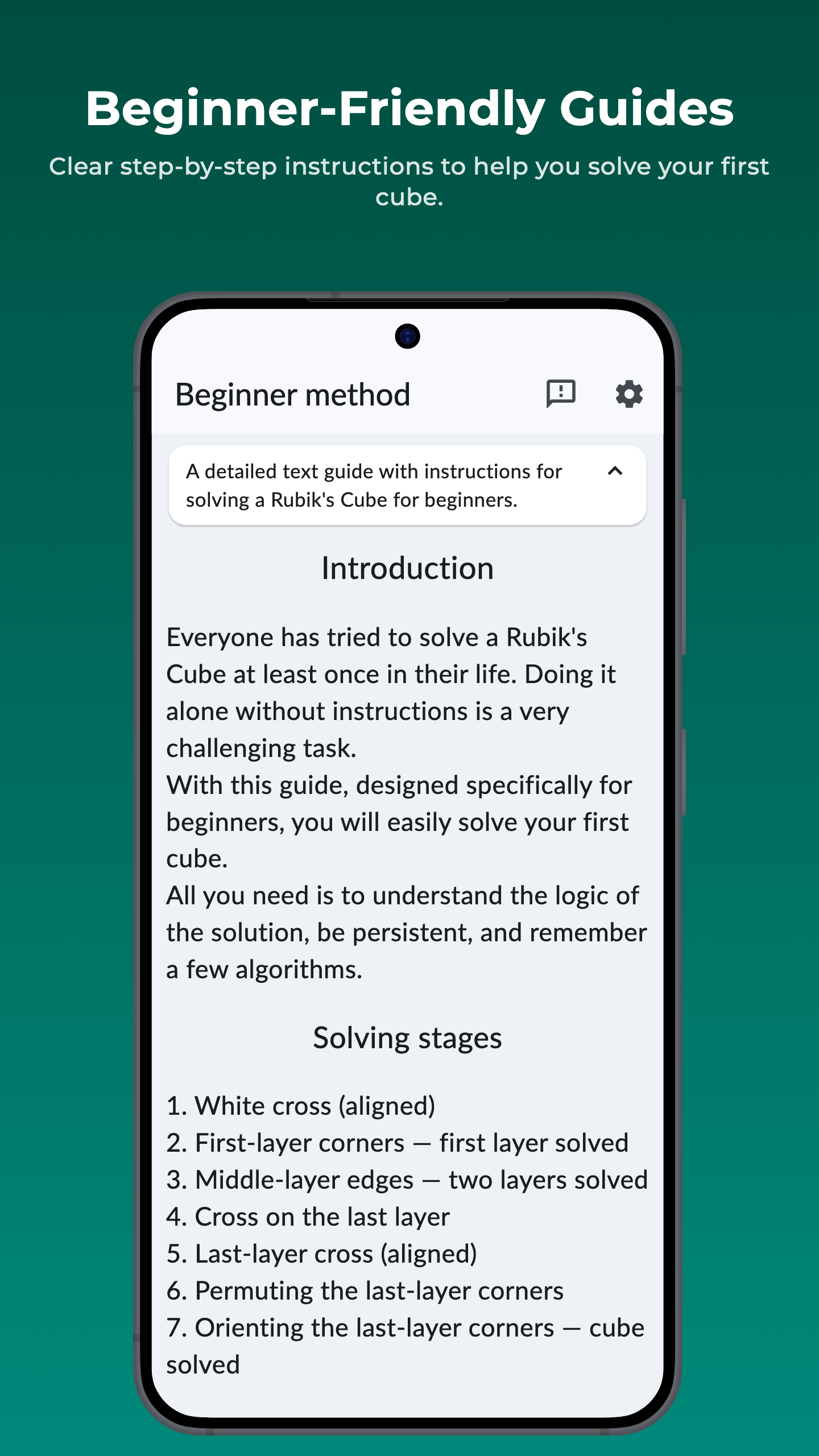 Step-by-step instructions in CubeGuide’s beginner method